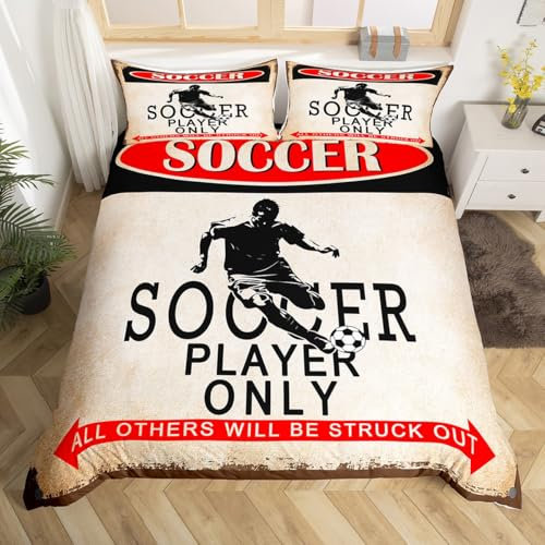 Loussiesd Juego de ropa de cama con diseño de balón de fútbol para niños, niñas, adolescentes, decoración de dormitorio, funda de edredón deportiva, regalo para los amantes del fútbol, transpirable