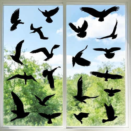 Inreeme Fensteraufkleber Vogelschutz Selbstklebende Vogelaufkleber - 37 Stück Schwarze Vogelschutz Fenster Aufkleber für Fenterscheiben, Widerverwendbare Statische Fensterbilder gegen Vogelschläge