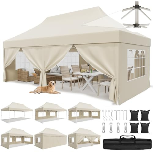 JUMMICO Pavillon Pliable 3x3m à Toit Pointu｜Design Breveté, +40% Résistant au Vent & à la Pluie｜10cm de Hauteur Intérieure Supplémentaire｜Tente de Fête Élégante pour Jardin & Camping