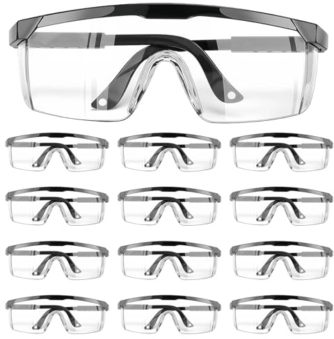 HUKUMA 12 Piezas Gafas de Seguridad, Gafas de Protección Trabajo, gafas de Seguridad Contra el Polvo, Manchas y Agentes Contaminantes