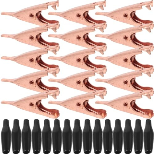 FUOYLOO 15 Pezzi a Coccodrillo senza Denti in Rame Massiccio, Clip Metalliche Piatte per Saldatura e Test Elettrici, Artigianali Piccoli per Laboratorio e Uso Industriale Colore Casuale