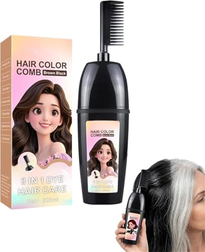 3-in-1 Comb for Hair Coloring with Integrated Brush,Portable Hair Dye Comb for Gray Hair Coverage, Plant Extract Hair Dye, One StepHair Coloring, Gentle Gray Hair Coverage (Brown Black)