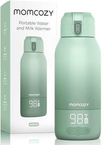 Momcozy Flaskvärmare för barn på resan, snabb uppvärmning | Trådlös för resor och utflykter, 500 ml kapacitet, 24 användningar per batteriladdning, USB-C, BPA-fri, grön färg
