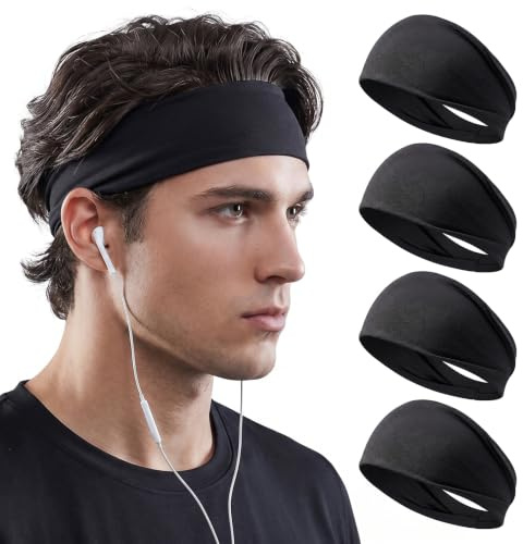 Lot de 4 Bandeau de Sport,Antidérapant Bandeaux,Bandeau Cheveux Élastique