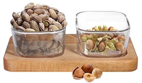 /102/ Dip Snack Fruit Salad Duo Bol à condiments en verre et planche en bois