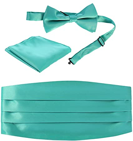 Gioberti Men's Adjustable Satin Cummerbund Set With Formal Bow Tie and Pocket Square, Mint