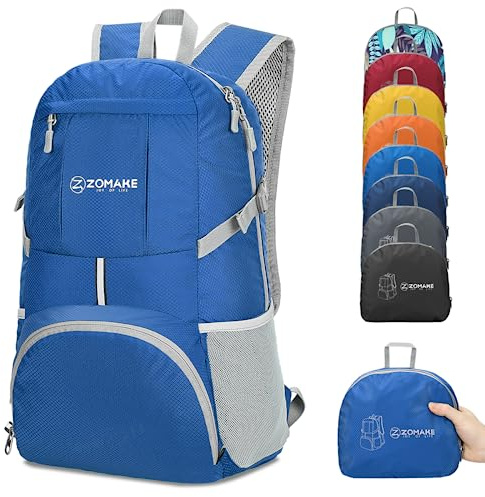 ZOMAKE 35L Leicht Faltbarer Rucksack Packbare Backpacks,Kleiner Rucksäcke Wanderrucksack Wasserdicht für Damen Herren Outdoor Wandern(Dunkelblau)