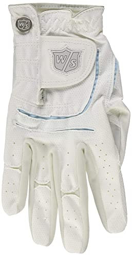 Wilson Staff Damen Golfhandschuh, Grip Plus, Material-Kombi, Größe: L, Rechtshand, LRH, weiß, WGJA00102L
