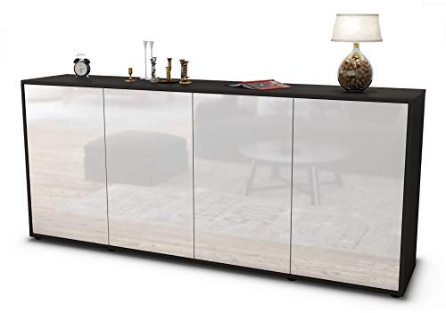 Stil.Zeit Sideboard Elana, Korpus anthrazit matt, Front Hochglanz Weiß (180x79x35cm) Push-to-Open Technik