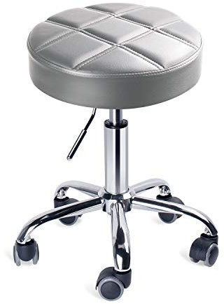 Leader Accessories Drehhocker höhenverstellbar Rollhocker Funktionaler Arbeitshocker Studiohocker im modernen Design Hellgrau(Sitz Φ35cm)