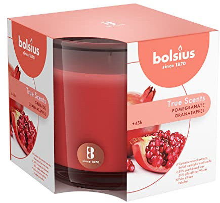 Bolsius Candela Profumata in Giara 95/95 mm Large, Colore Rosso, Fragranza Melograno, True Scents