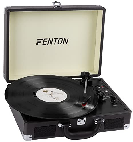 Fenton RP115C Platine Vinyle Bluetooth Valise - Noir, Haut-Parleurs Intégrés, Disques 33, 45 et 78 Tours, Fonction Enregistrement, Une Platine Idéale pour Décorer et Écouter Vos Vinyles