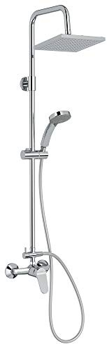 Jacob Delafon - Colonne de Douche Mécanique COLETTE - Pomme de Tête de 20cm - Douchette 4 Jets - Régulateur de Débit - Butée de Sécurité - 21,5 x 111,8 x 42,6 cm - Finition Chrome - E29868-CP