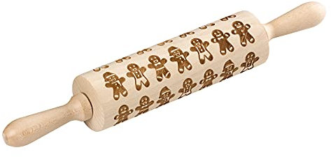 Tala Originals Beechwood Large Revolving Rolling Pin with Engraved Snowflake Patterned Design, 38cm x 6cm,Natural