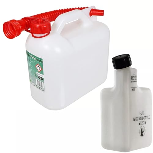 SPARES2GO Bränsleburk 5 l bensin diesel Jerry behållare med flexibel pip + blandflaska