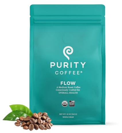 Purity Coffee FLOW Original Medium Roast Whole Bean (12oz Bag) | Specialty-Grade USDA Organic Arabica Blend | Third Party Tested for Mold, Mycotoxins & Pesticides