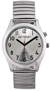 QIATKWH Deutsch sprechende Uhr,Silberschale, Silberne verstellbare Länge Edelstahl Teleskopband, Damenstil