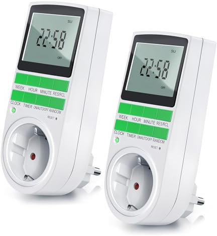 Bonlux Zeitschaltuhr Steckdose Digital, 10 konfigurierbare Programme, LCD Display und Einbruchschutz Modus (2 Stück)