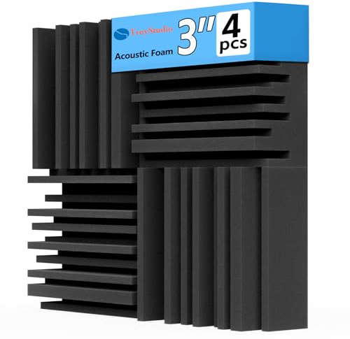 TroyStudio Thick Acoustic Foam Panels, 12 X 12 X 3 Inch 4 Pcs Broadband Sound Absorbing Foams, Dense Soundproof Padding Tile, Recording Studio Foam Absorber, Groove Decorative 3D Wall Ceiling Panel