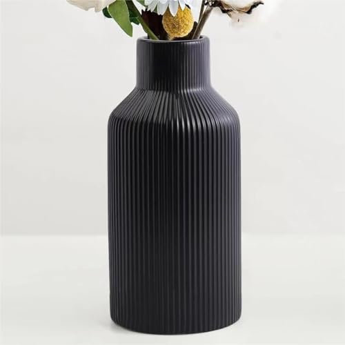 Hanaomaoyi 20cm Ceramic Vase Black Matte Round Modern Design, Boho Vase for Aesthetic Decoration, Keeping Flower for Living Room, Bedroom Decoration, Simple Nordic Style (Black)