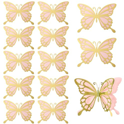 12 piezas de decoración de pared de mariposa 3D, decoraciones de fiesta de mariposas grandes, calcomanías de pared de mariposa de papel en 2 tamaños diferentes, mural de pared de mariposa gigante para