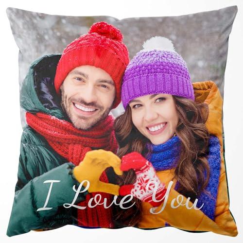 Easycosy Personalised Cushion Cover Velvet Photo Pillow Case Two Side Print Custom Picture Cushion Decorative Pillow with Optional Inserts Christmas Anniversary Personalised Gifts for Him Her(30X30cm)