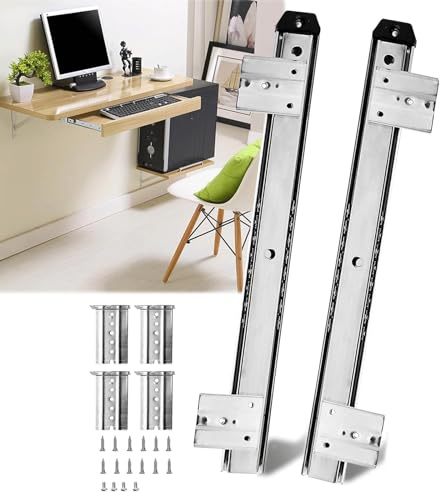 Glissières 350mm Pour Tiroir De Plateaux À Clavier, Avec Support À Hauteur Réglable, Montage Latéral, Rail Coulissant Tiroir Sous Le Bureau, Coulisses À Billes Lourd Charge 35 Kg