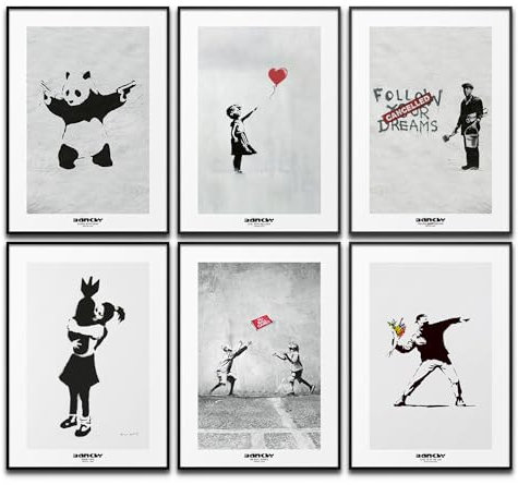 Banksy - Set di poster artistici da parete, immagini moderne, per camera da letto, soggiorno, decorazione per la casa, ufficio, quadri artistici (6 x A4, senza cornice)