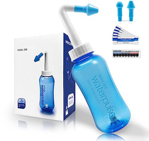 Anzorhal Nasendusche Set - Erwachsene & Kinder 300ml mit 60 Beutel Nasendusche Salz & Thermometer-Aufkleber - BPA-freie Flasche - Nasenspülkanne - Neti Pot