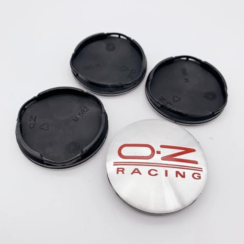 ZGCYK 4 Stück Radnabenkappen für 52mm/55mm OZ M582 Felgendeckel Radkappen Reifen Felgen Radnabenabdeckung Zubehör,SilverRed