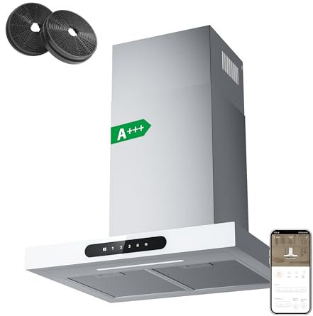 Ciarra CBCW6102 Campanas Extractora 60cm A+++ 650 m³/h - TouchControl 4 niveles - Evacuación al Exterior y Recirculación Interna por Filtro de Carbón CBCF003 - Blanco