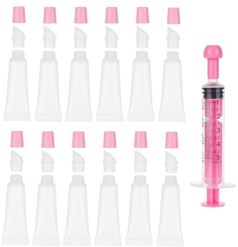 NICENEEDED 12 pz Tubi Vuoti per Lucidalabbra, Contenitori Trasparenti per Balsamo per Labbra Da 10 ml, Tubi Cosmetici per Rossetti Ricaricabili Mini Flacone Da Spremere per Lucidalabbra