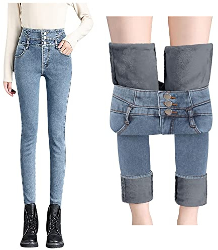 Termojeans dam jeans fleece fodrade leggings skinny hög midja denim jeans vinter smal passform varma termiska jeans jeans jeans vinterjeans smal stretch varm jegging vinter varma tjocka strumpbyxor
