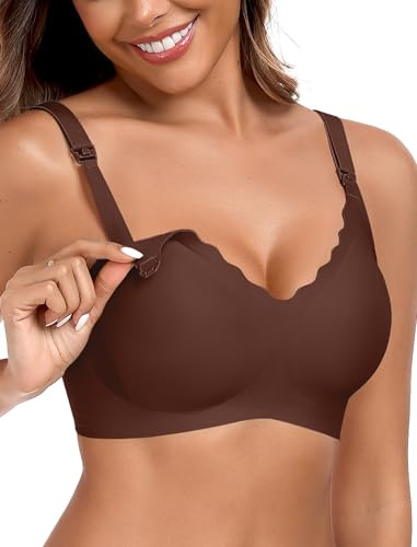 OEAK Nursing Bra for Breastfeeding - Soft Supportive Maternity Bra - Comfortable Wireless Pregnancy Bra - Hands Free Pumping Bra - Coffee XL