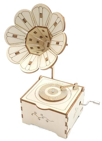 Educational Music Box, Wooden Music Box Puzzle, Desktop Music Box Toy, Retro Gramophone Toy, Wooden Gramophone for Adults and Kids, Interactive Musical Toy, 2.76x2.95x6.69 Inch for Kids and Home Decor