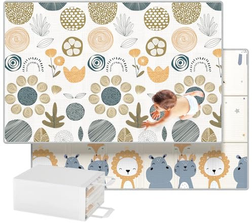 Lertantri 200X130cm Tapis Bebe Pliable avec sac de Transport, Tapis de Jeux Bebe, Imperméable Tapis Enfant, Tapis d'éveil Antidérapant avec Renforcement des Bords, Tapis d'éveil Souple Pour Bébé