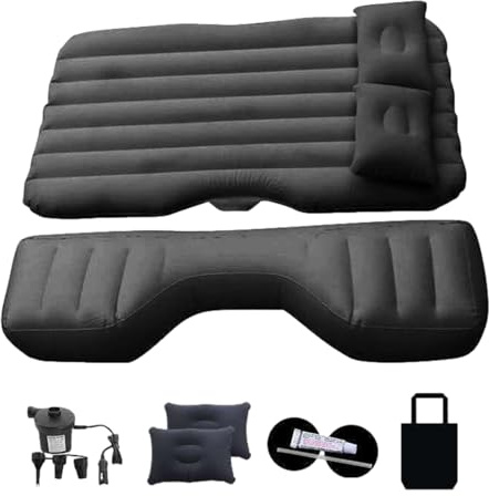 Inflatable Car Air Mattress – Portable Back Seat Sleeping Pad with Electric Pump, Waterproof Flocked Surrface | Pvc, Flocking Uniiversal Fit Ideal for Travel Suvv, Sedan, Truck, Camping, Road Trips