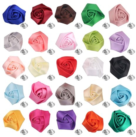 25 pines de solapa de flores de rosas multicolor para hombre, hechos a mano, de satén, para hombres, trajes de moda, joyería de boutonniere, broche de boda, fiesta, novio accesorios