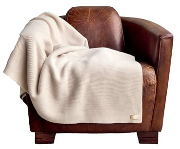 EMAAL 100% Kaschmir Decke Roma, Creme, 4 Farben, Gestrickt, 160x180cm, Design aus der Schweiz, Kuscheldecke für Sofa, Bett, Sessel, weich, warm & edel für stilvolles Wohnen, Geschenk, langlebig