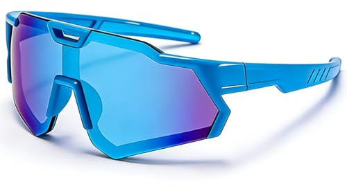 LOJUDI Lunette de Soleil Enfant - Sport Monture légère en TR90 avec protection UV Cyclisme Cricket Ski Course à pied vtt Lunettes de soleil Garçon Fille - Bleu/Bleu