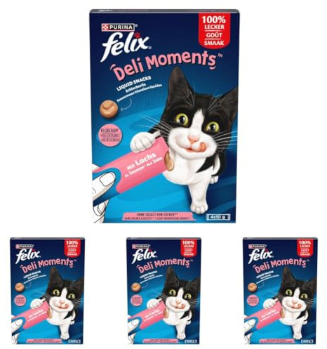 FELIX | Deli Moments™ | Chat |Savoureuses friandises liquides pour Chat et Chaton | Au Saumon| Sachets| Portion Individuelle |4x10g (Lot de 4)
