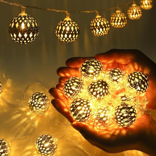 Ewikin Catena luminosa marocchina, 20 luci a LED, per interni con spina, luci dorate con telecomando, lampada marocchina, decorazione orientale per stanza, matrimonio, Natale