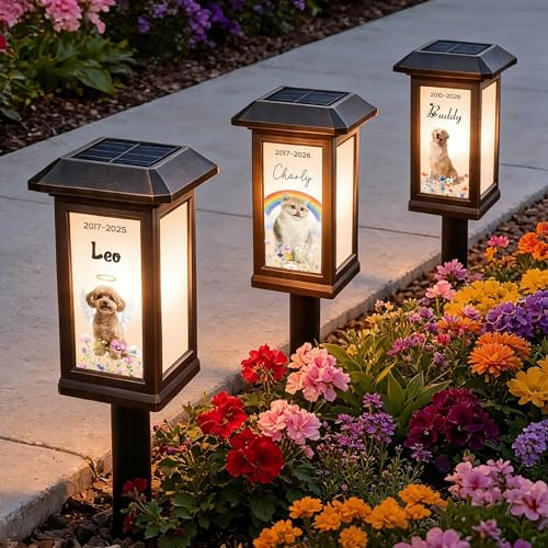 callie Personalized Pet Solar Garden Lights Outdoor, Custom Dog Cat Memorial Light Ornaments with Photo & Name & Date | Memorial Sympathy Gifts for Loss of Pet Owner Mom