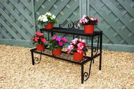 GAP GARDEN PRODUCTS Solid Metal Elegant 2 Tier Plant Pot Stand, Plant Theatre (étagère) in Black for the Home or Garden