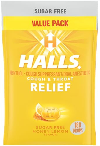 HALLS Relief Honey Lemon Sugar Free Cough Drops, Value Pack, 180 Drops
