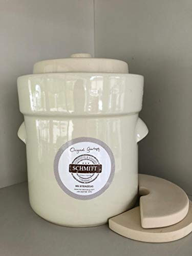 MS-Steinzeug Gärtopf 5 L Cremeweiß + Beschwerungssteine | Gesund fermentieren mit Sauerkrauttopf | Einmachtopf zum Konservieren | Milchsäuregärung ideal für Vegetarier & Veganer | Inkl. Rezepte