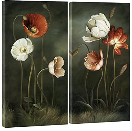 Wieco Art Large 2 Piece Modern Floral Giclee Canvas Prints Artwork Contemporary Colorful Flowers Oil Paintings Reproduction Green Pictures on Canvas Wall Art for Living Room Bedroom Decorations