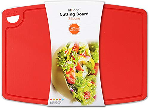 Liflicon Extra Large Thick Silicone Cutting Boards for Kitchen 14.6'' x 10.43'' Flexible Cutting Chopping Boards/Mats Non-slip Deep Drip Juice Groove, Dishwasher Safe-Red