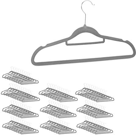 Relaxdays XXL Kleiderbügel Set, Samtbügel mit Hosenstange, Krawattenhalter, rutschfest, drehbar, großes 100er Pack, grau