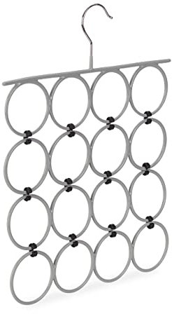 Relaxdays Schalhalter, faltbarer Schalbügel für Tücher, 16 Ringe, platzsparender Organizer Kleiderschrank, Metall, grau